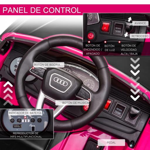 Coche Eléctrico Infantil +3 Años Licencia Audi RS Q8 con Batería 6V 2 Motores Mando a Distancia Música Bocina y Luces Velocidad Máx. 3km/h 101x62x51 cm Rosa [2]