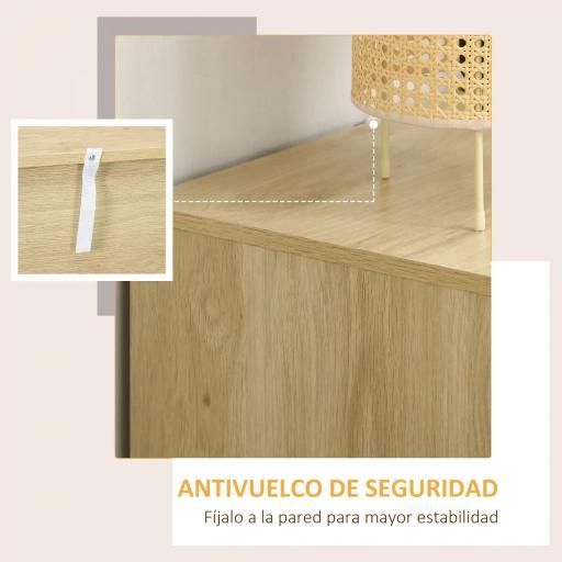 Cómoda con 3 Cajones de Rejilla de Ratán Cajonera de Madera para Dormitorio Estilo Cannage Bohemio 60x38x69 cm Natural [4]