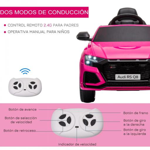 Coche Eléctrico Infantil +3 Años Licencia Audi RS Q8 con Batería 6V 2 Motores Mando a Distancia Música Bocina y Luces Velocidad Máx. 3km/h 101x62x51 cm Rosa [3]