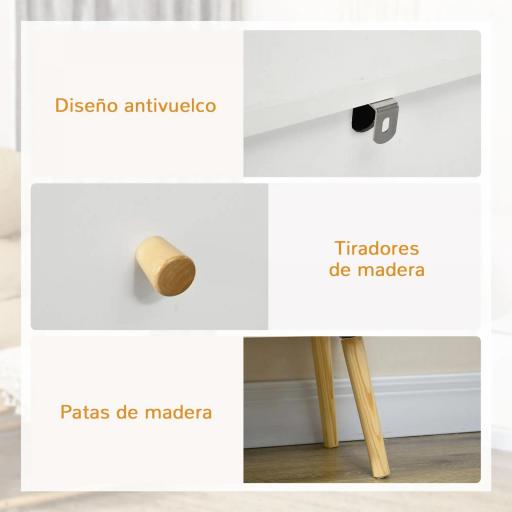 Cómoda con 3 Cajones Cajonera de Dormitorio con Patas de Madera de Pino para Salón Oficina Habitación 80x30x80 cm Blanco [4]
