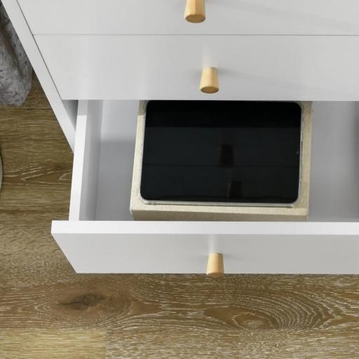 Cómoda con 3 Cajones Cajonera de Dormitorio con Patas de Madera de Pino para Salón Oficina Habitación 80x30x80 cm Blanco [6]