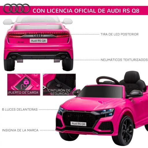 Coche Eléctrico Infantil +3 Años Licencia Audi RS Q8 con Batería 6V 2 Motores Mando a Distancia Música Bocina y Luces Velocidad Máx. 3km/h 101x62x51 cm Rosa [5]