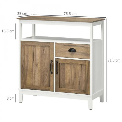 Aparador de Salón Armario Almacenaje de Madera con 2 Puertas Cajón y Estante Ajustable 76,6x35x81,5 cm Blanco y Marrón [1]