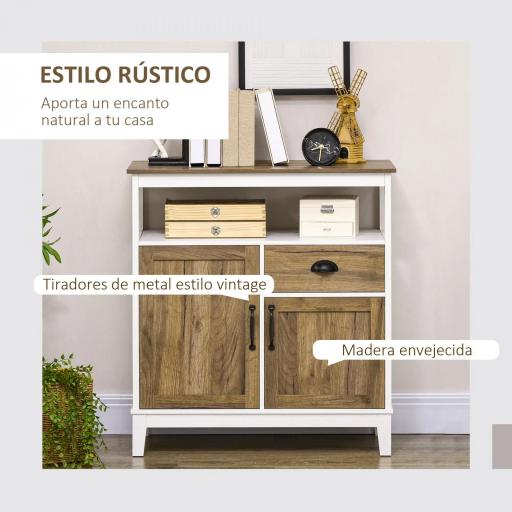 Aparador de Salón Armario Almacenaje de Madera con 2 Puertas Cajón y Estante Ajustable 76,6x35x81,5 cm Blanco y Marrón [3]