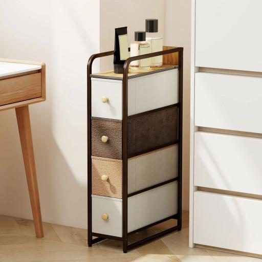Cómoda con 4 Cajones de Tela Marco de Acero Cómoda para Dormitorio para Espacios Pequeños Salón Vestidor Multicolor