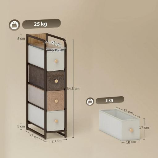 Cómoda con 4 Cajones de Tela Marco de Acero Cómoda para Dormitorio para Espacios Pequeños Salón Vestidor Multicolor [1]