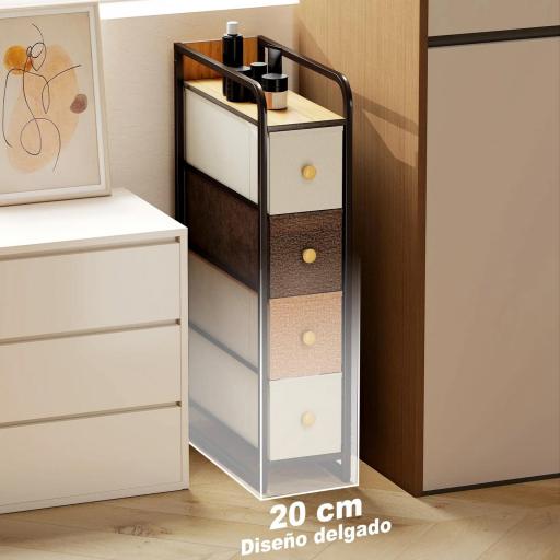 Cómoda con 4 Cajones de Tela Marco de Acero Cómoda para Dormitorio para Espacios Pequeños Salón Vestidor Multicolor [3]