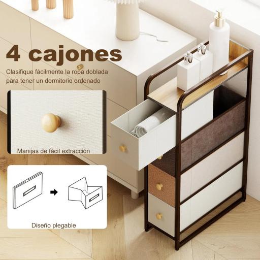 Cómoda con 4 Cajones de Tela Marco de Acero Cómoda para Dormitorio para Espacios Pequeños Salón Vestidor Multicolor [4]