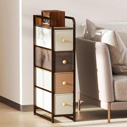 Cómoda con 4 Cajones de Tela Marco de Acero Cómoda para Dormitorio para Espacios Pequeños Salón Vestidor Multicolor [7]