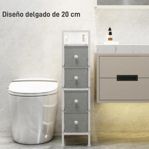 Cómoda con 4 Cajones de Tela Marco de Acero Cómoda para Dormitorio para Espacios Pequeños Salón Vestidor Gris Claro [1]