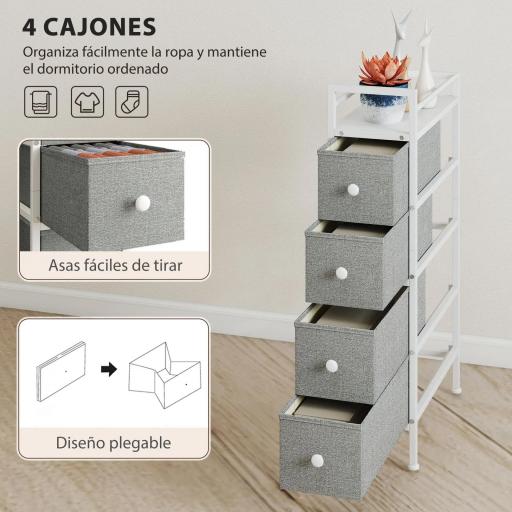 Cómoda con 4 Cajones de Tela Marco de Acero Cómoda para Dormitorio para Espacios Pequeños Salón Vestidor Gris Claro [3]