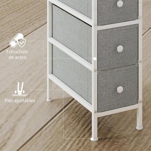 Cómoda con 4 Cajones de Tela Marco de Acero Cómoda para Dormitorio para Espacios Pequeños Salón Vestidor Gris Claro [5]