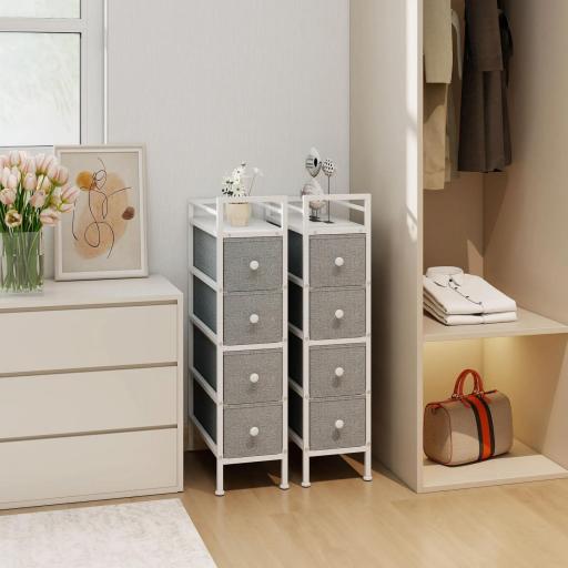 Cómoda con 4 Cajones de Tela Marco de Acero Cómoda para Dormitorio para Espacios Pequeños Salón Vestidor Gris Claro [7]
