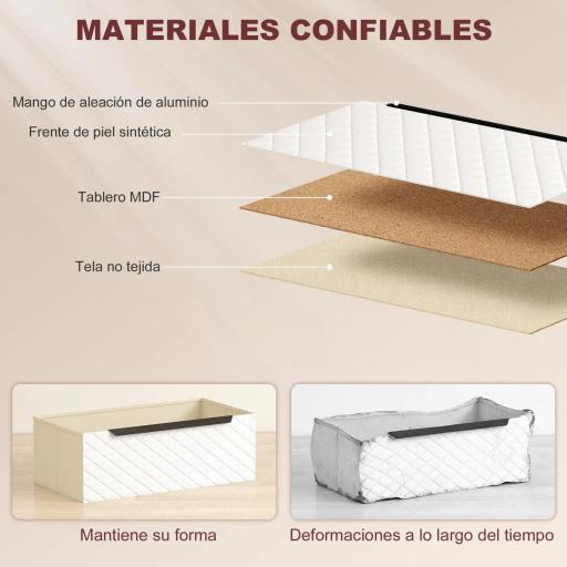 Cómoda con 4 Cajones de Tela Frentes con Patrón de Diamante para Salón Oficina Vestidor Natural y Blanco [4]