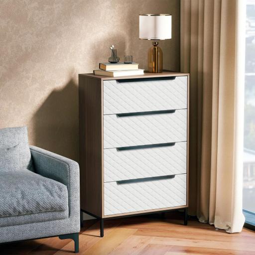 Cómoda con 4 Cajones de Tela Frentes con Patrón de Diamante para Salón Oficina Vestidor Natural y Blanco [7]