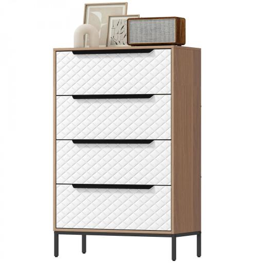 Cómoda con 4 Cajones de Tela Frentes con Patrón de Diamante para Salón Oficina Vestidor Natural y Blanco [9]