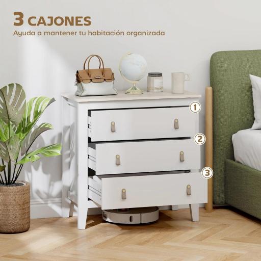 Cómoda para Dormitorio con 3 Cajones Tiradores de PU Cajonera para Salón Pasillo 80x40x78,5 cm Blanco [4]