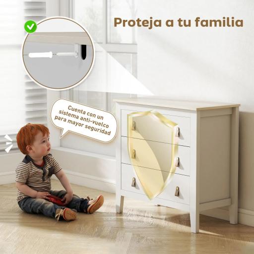 Cómoda para Dormitorio con 3 Cajones Tiradores de PU Cajonera para Salón Pasillo 80x40x78,5 cm Blanco [2]