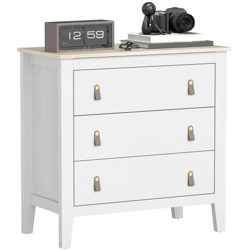 Cómoda para Dormitorio con 3 Cajones Tiradores de PU Cajonera para Salón Pasillo 80x40x78,5 cm Blanco [7]