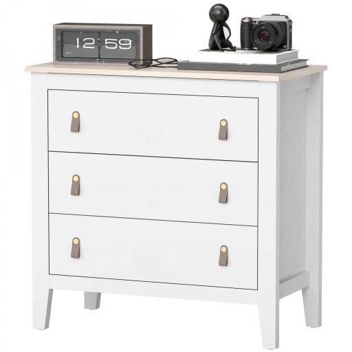 Cómoda para Dormitorio con 3 Cajones Tiradores de PU Cajonera para Salón Pasillo 80x40x78,5 cm Blanco [9]