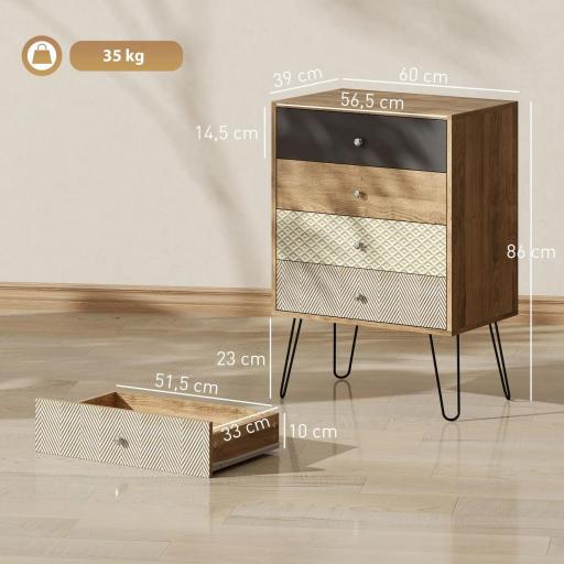 Cómoda con 4 Cajones Patas de Horquilla de Acero Estilo Bohemio 60x39x86 cm Multicolor [4]