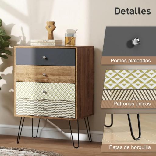 Cómoda con 4 Cajones Patas de Horquilla de Acero Estilo Bohemio 60x39x86 cm Multicolor [3]