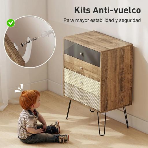 Cómoda con 4 Cajones Patas de Horquilla de Acero Estilo Bohemio 60x39x86 cm Multicolor [1]