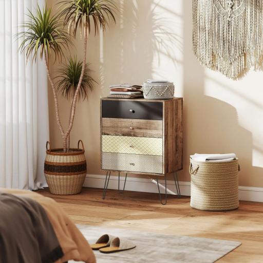 Cómoda con 4 Cajones Patas de Horquilla de Acero Estilo Bohemio 60x39x86 cm Multicolor [6]