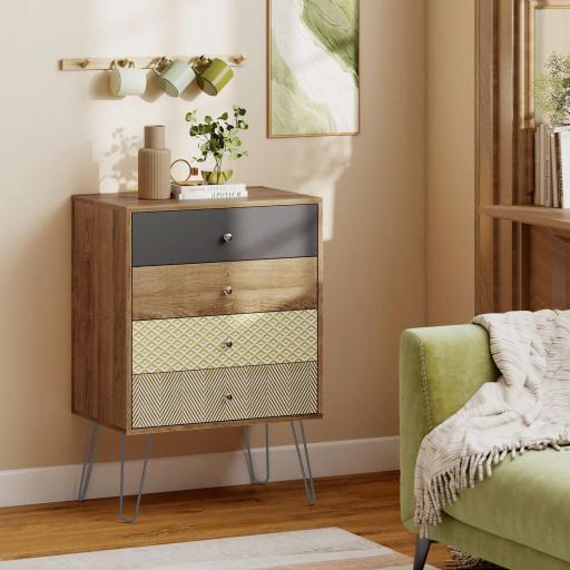 Cómoda con 4 Cajones Patas de Horquilla de Acero Estilo Bohemio 60x39x86 cm Multicolor [7]