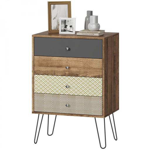 Cómoda con 4 Cajones Patas de Horquilla de Acero Estilo Bohemio 60x39x86 cm Multicolor [8]