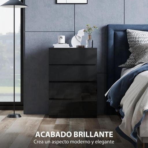 Cómoda con 4 Cajones Cajonera de Estilo Moderno para Dormitorio Entrada Salón 55x34x80 cm Negro [2]