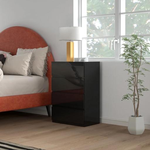 Cómoda con 4 Cajones Cajonera de Estilo Moderno para Dormitorio Entrada Salón 55x34x80 cm Negro [5]