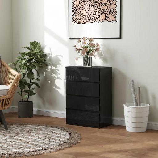 Cómoda con 4 Cajones Cajonera de Estilo Moderno para Dormitorio Entrada Salón 55x34x80 cm Negro [3]