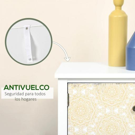 Cómoda para Dormitorio Bohemio con 2 Cajones 3 Compartimentos Diseño Anti-vuelco 68x34x80 cm Blanco [6]