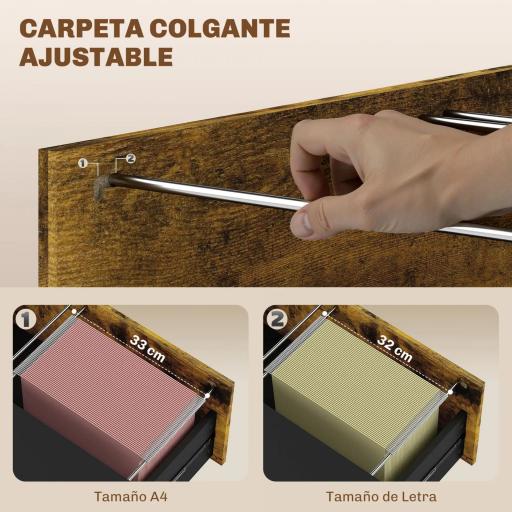 Cajonera de Oficina con 2 Cajones Cajonera para Archivadores con Cerradura y Carpetas Colgantes 80x39x73,5 cm Marrón [3]