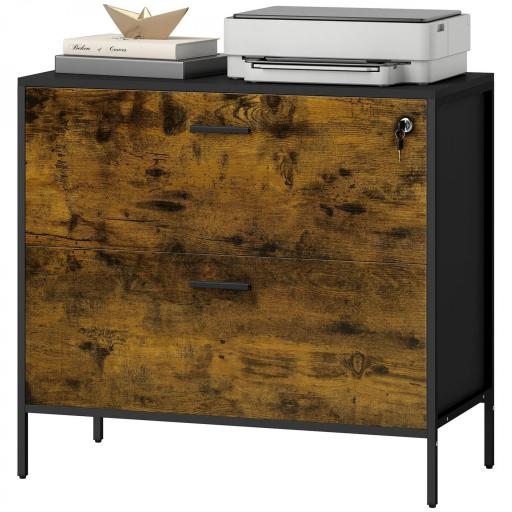 Cajonera de Oficina con 2 Cajones Cajonera para Archivadores con Cerradura y Carpetas Colgantes 80x39x73,5 cm Marrón [9]