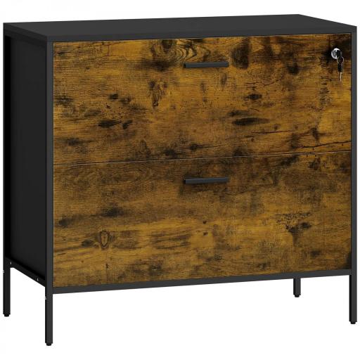 Cajonera de Oficina con 2 Cajones Cajonera para Archivadores con Cerradura y Carpetas Colgantes 80x39x73,5 cm Marrón [10]