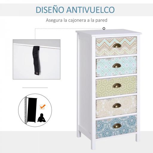 Sifonier con 5 Cajones con Frontales Estampados y Tiradores Vintage Mueble Cajonera para Salón 46x34x97,5 cm Multicolor [1]