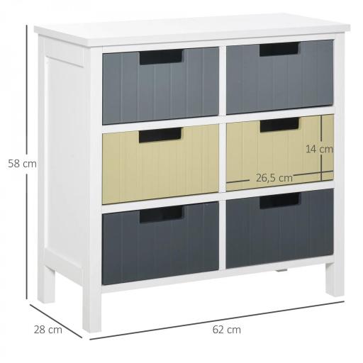 Cómoda de Madera con 6 Cajones Cajonera Auxiliar de Almacenaje con Patas Elevadas Estilo Moderno para Dormitorio Salón Baño 62x28x58 cm Multicolor [1]