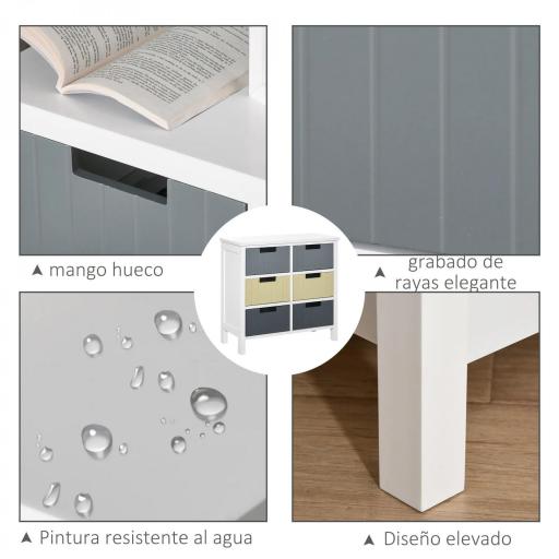 Cómoda de Madera con 6 Cajones Cajonera Auxiliar de Almacenaje con Patas Elevadas Estilo Moderno para Dormitorio Salón Baño 62x28x58 cm Multicolor [2]