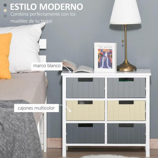 Cómoda de Madera con 6 Cajones Cajonera Auxiliar de Almacenaje con Patas Elevadas Estilo Moderno para Dormitorio Salón Baño 62x28x58 cm Multicolor [4]