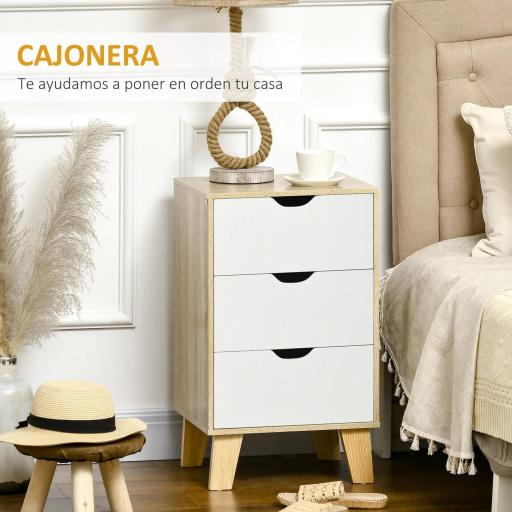 Cajonera con 3 Cajones y Base Elevada para Dormitorio Salón Pasillo de Estilo Moderno 40x35x68,5 cm Natural [2]