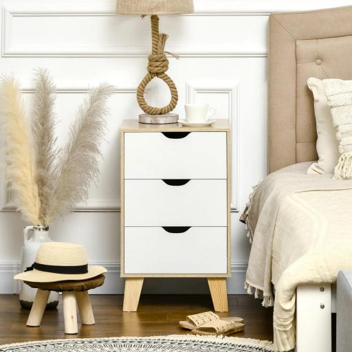 Cajonera con 3 Cajones y Base Elevada para Dormitorio Salón Pasillo de Estilo Moderno 40x35x68,5 cm Natural [3]