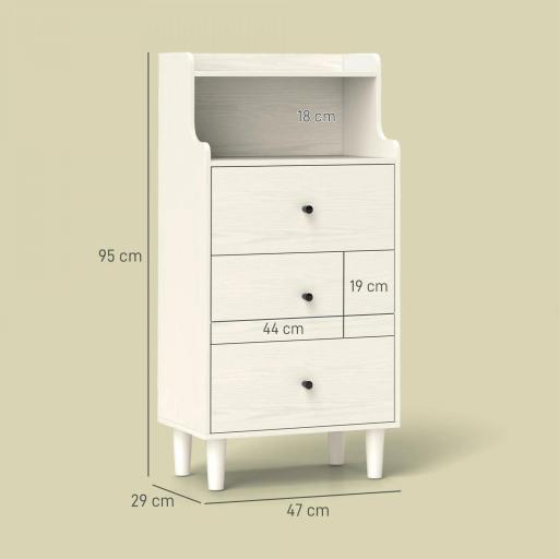 Cómoda con 3 Cajones y 2 Estantes Abiertos Diseño Moderno y Antivuelco para Dormitorio o Salón 47x29x95cm Blanco Veteado [1]