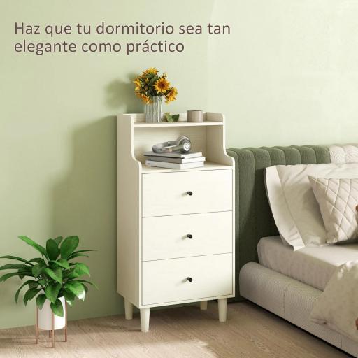 Cómoda con 3 Cajones y 2 Estantes Abiertos Diseño Moderno y Antivuelco para Dormitorio o Salón 47x29x95cm Blanco Veteado [3]