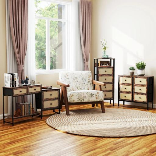 Cómoda para Dormitorio con 4 Cajones con Frentes de Ratán Compartimiento y Marco de Acero 50x30x126 cm Marrón Rústico [7]