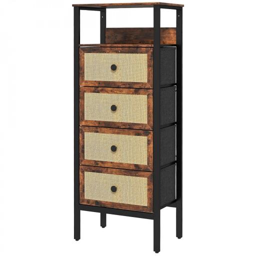 Cómoda para Dormitorio con 4 Cajones con Frentes de Ratán Compartimiento y Marco de Acero 50x30x126 cm Marrón Rústico [9]