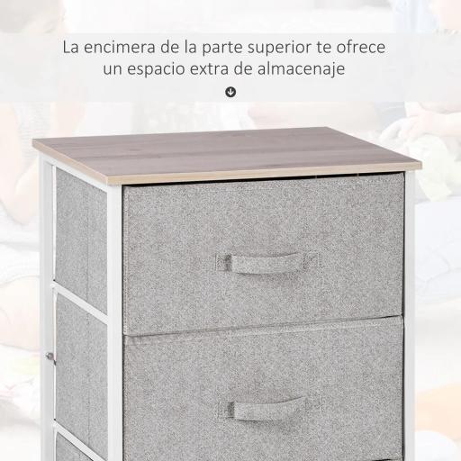 Cómoda con 4 Cajones de Tela, Cómoda para Dormitorio, Marco de Acero, Cajonera para Salón, Oficina, Vestidor, Gris [6]