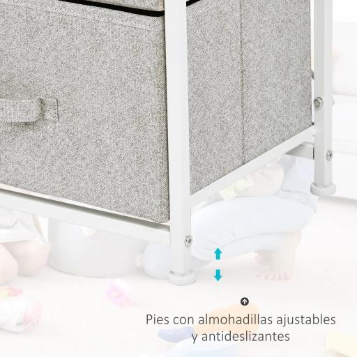 Cómoda con 4 Cajones de Tela, Cómoda para Dormitorio, Marco de Acero, Cajonera para Salón, Oficina, Vestidor, Gris [4]