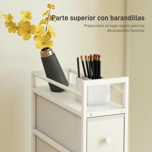 Cómoda con 4 Cajones de Tela Marco de Acero Cómoda para Dormitorio para Espacios Pequeños Salón Vestidor Blanco [3]